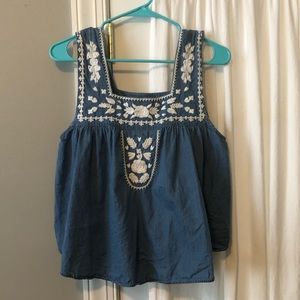 Lovers + Friends Chambray Embroidered Tank